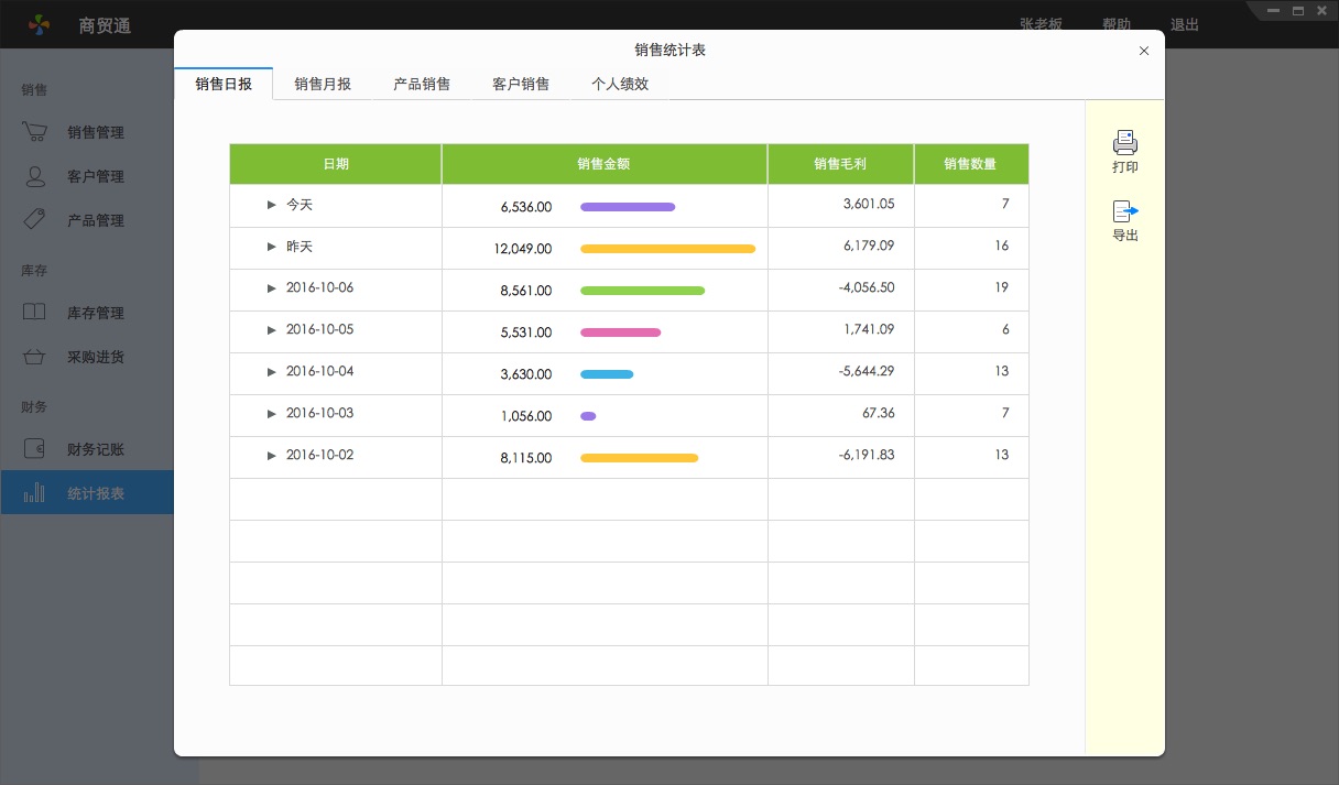 百草在线进销存日销售报表